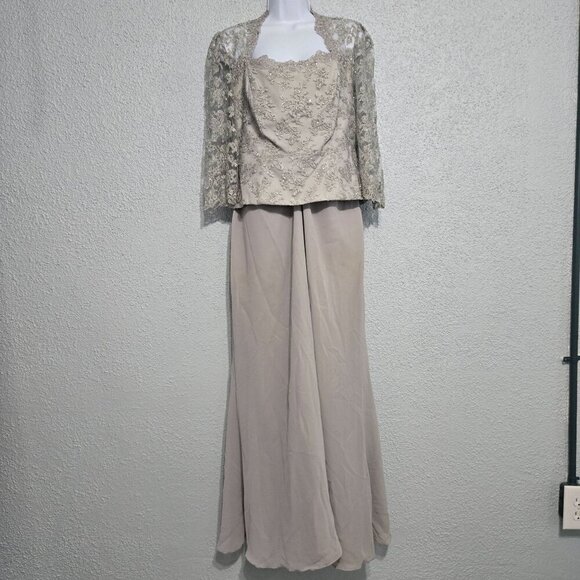 Vintage Landa Silver Beaded Sequin Maxi Evening Prom Dress Size 14 90's Y2K